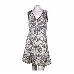 Club Monaco White Grey A Line V Neck Sleeveless Dress 8 Above Knee Fully line